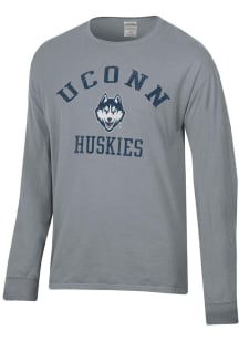 ComfortWash UConn Huskies Grey Garment Dyed Arched Long Sleeve T Shirt