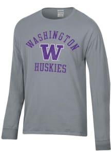 ComfortWash Washington Huskies Charcoal Garment Dyed Arched Long Sleeve T Shirt