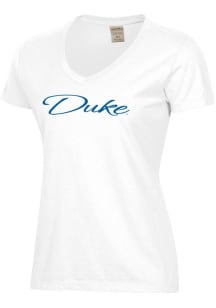 ComfortWash Duke Blue Devils Womens White Garment Dyed Script Short Sleeve T-Shirt
