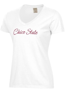 ComfortWash CSU Chico Wildcats Womens White Garment Dyed Script Short Sleeve T-Shirt