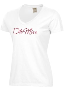 ComfortWash Ole Miss Rebels Womens White Script Garment Dyed Short Sleeve T-Shirt