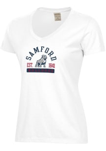 ComfortWash Samford University Bulldogs Womens White Arch Mascot Garment Dyed Short Sleeve T-Shirt
