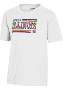 ComfortWash Illinois Fighting Illini Youth White Garment Dyed Short Sleeve T-Shirt