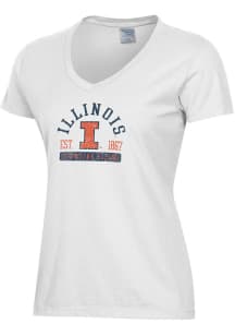 ComfortWash Illinois Fighting Illini Womens White Garment Dyed Short Sleeve T-Shirt