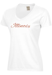 ComfortWash Illinois Fighting Illini Womens White Script Garment Dyed Short Sleeve T-Shirt