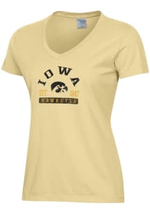 ComfortWash Iowa Hawkeyes Womens Yellow Garment Dyed Short Sleeve T-Shirt