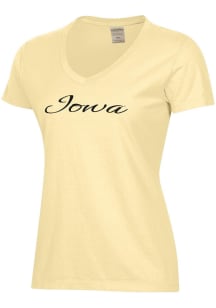 ComfortWash Iowa Hawkeyes Womens Yellow Script Garment Dyed Short Sleeve T-Shirt