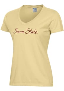 ComfortWash Iowa State Cyclones Womens Yellow Script Garment Dyed Short Sleeve T-Shirt