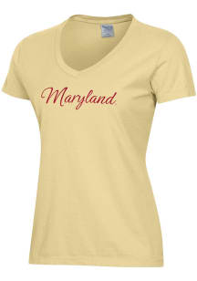 ComfortWash Maryland Terrapins Womens Yellow Script Garment Dyed Short Sleeve T-Shirt