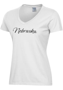 ComfortWash Nebraska Cornhuskers Womens White Script Garment Dyed Short Sleeve T-Shirt