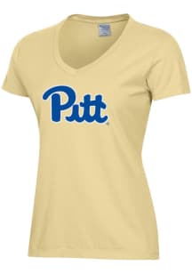ComfortWash Pitt Panthers Womens Yellow Garment Dyed Wordmark Short Sleeve T-Shirt