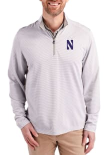 Cutter and Buck Northwestern Wildcats Mens Anthracite Virtue Eco Pique Stripe Big and Tall Qtr Zip
