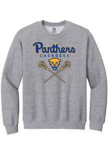 Summit Sportswear Pitt Panthers Mens Grey Womens Lacrosse Crossed Sticks Long Sleeve Crew Sweatshi..