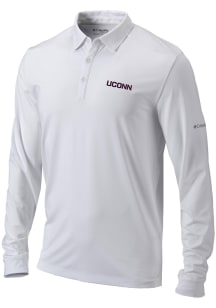 Columbia UConn Huskies Mens White Heat Seal Omni Wick Pin High Long Sleeve Polo Shirt