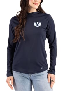 Cutter and Buck BYU Cougars Womens Navy Blue Prospect Eco Hooded Sweatshirt