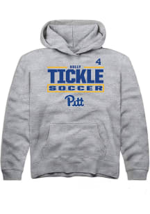 Holly Tickle Rally Pitt Panthers Youth NIL Stacked Box Long Sleeve Player Hoodie Grey
