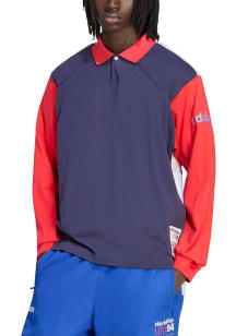Adidas Team USA Mens Navy Blue Graphic Long Sleeve Polo Shirt