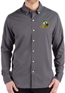 Cutter and Buck Oregon Ducks Mens Black Gingham LS Woven Long Sleeve Dress Shirt