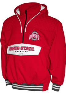Ohio State Buckeyes Mens Red Hooded Fleece Long Sleeve Qtr Zip Pullover
