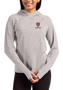 Cutter and Buck Harvard Crimson Womens Grey Adapt Knit Hood Hooded Sweatshirt