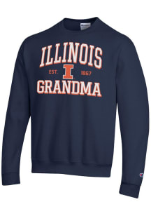Champion Illinois Fighting Illini Mens Navy Blue Est. Date Grandma Powerblend Long Sleeve Crew Swe..