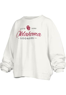 Pressbox Oklahoma Sooners Womens White Alexus Script Crew Sweatshirt