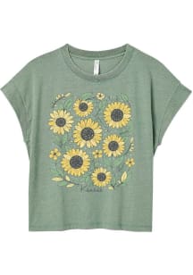 Kansas Womens Green 102-KS Sunflower w/ Stones Short Sleeve T-Shirt