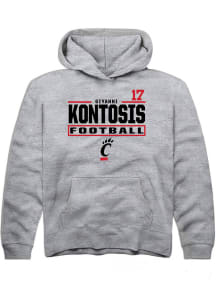 Giyahni Kontosis Rally Cincinnati Bearcats Youth NIL Stacked Box Long Sleeve Player Hoodie Grey