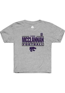 Simon McClannan K-State Wildcats Youth Grey NIL Stacked Box Player Tee