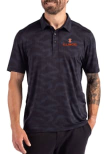 Cutter and Buck Illinois Fighting Illini Mens Navy Blue Camo Print Short Sleeve Polo