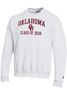 Champion Oklahoma Sooners Mens White Font Class of 2028 Powerblend Long Sleeve Crew Sweatshirt