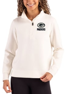 Cutter and Buck Green Bay Packers Womens White Mono Roam Qtr Zip