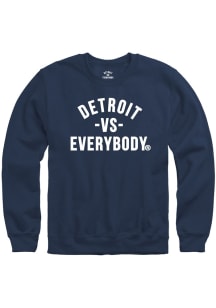 Detroit Mens Navy Blue DVE Double Outlined Long Sleeve Crew Sweatshirt