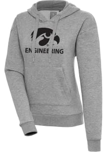 Antigua Iowa Hawkeyes Womens Grey Heather Iowa Engineering Victory Hooded Sweatshirt