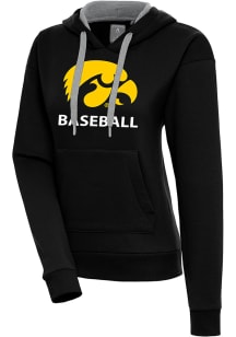 Antigua Iowa Hawkeyes Womens Black Baseball  Victory Hooded Sweatshirt