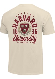 Harvard Crimson Ivory Mascot Overlay Short Sleeve T Shirt