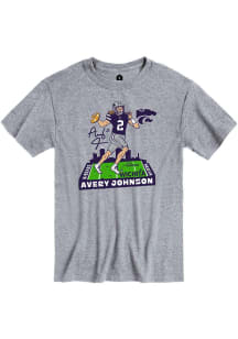 Avery Johnson K-State Wildcats Grey Football Caricature Graphic Short Sleeve Fashion Player T Shir..