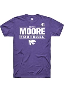 Ashton Moore K-State Wildcats Purple Football NIL Stacked Box Short Sleeve Player T Shirt