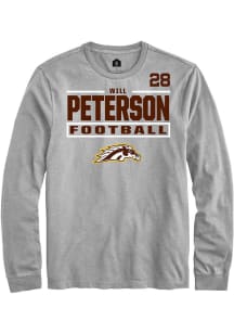 Will Peterson Western Michigan Broncos Grey Football NIL Stacked Box Long Sleeve Player T Shirt