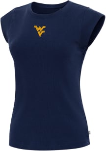 Antigua West Virginia Mountaineers Womens Navy Blue Show Off Short Sleeve T-Shirt