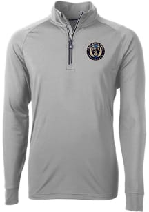 Cutter and Buck Philadelphia Union Mens Grey Adapt Eco Knit Long Sleeve Qtr Zip Pullover