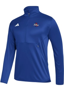 Adidas Tulsa Golden Hurricane Mens Royal Blue Sideline Knit Long Sleeve Qtr Zip Pullover