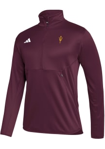 Adidas Arizona State Sun Devils Mens Maroon Sideline Knit Long Sleeve Qtr Zip Pullover