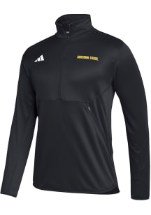 Adidas Arizona State Sun Devils Mens Black Sideline Knit Wordmark Long Sleeve Qtr Zip Pullover