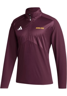 Adidas Arizona State Sun Devils Mens Maroon Sideline Woven Wordmark Long Sleeve Qtr Zip Pullover