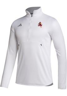 Adidas Arizona State Sun Devils Mens White Sideline Knit Sparky Long Sleeve Qtr Zip Pullover