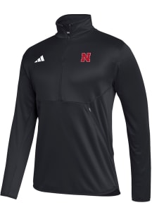 Adidas Nebraska Cornhuskers Mens Black Sideline Knit Long Sleeve Qtr Zip Pullover