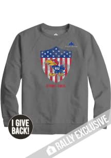 Rally Kansas Jayhawks Mens Grey Folds of Honor 41 Jayhawk Shield Long Sleeve Crew Sweatshirt