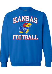 Rally Kansas Jayhawks Mens Blue Football Number One Long Sleeve Crew Sweatshirt