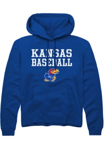 Rally Kansas Jayhawks Mens Blue Baseball Stacked Long Sleeve Hoodie